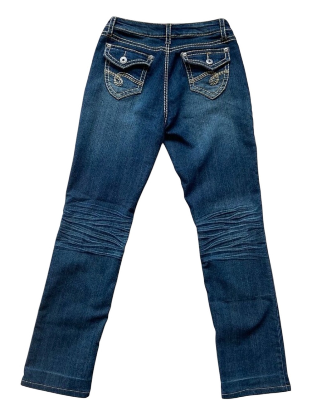 Suko Jeans Womens Mid Rise Straight Blue Denim Size 8 Contrast Stitches flap